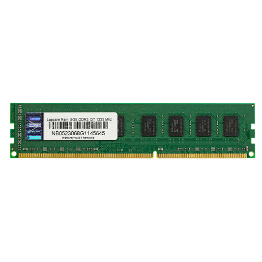 Green lapcare 8gb ddr3 desktop ram module with black chips and gold contacts compatible with all motherboards