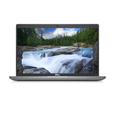 Dell Latitude E5440 laptop with 14-inch display showing waterfall screensaver, black chassis, Windows 10.