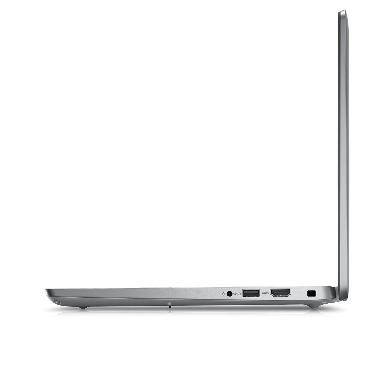 Slim silver Dell Latitude E5440 laptop viewed from the left side with ports visible and screen open at 90 degrees.