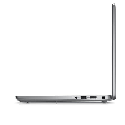 Slim silver Dell Latitude E5440 laptop viewed from the left side with ports visible and screen open at 90 degrees.