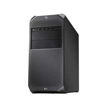 Black HP Z2Z4 tower desktop with front ventilation grille and optical drive bay.