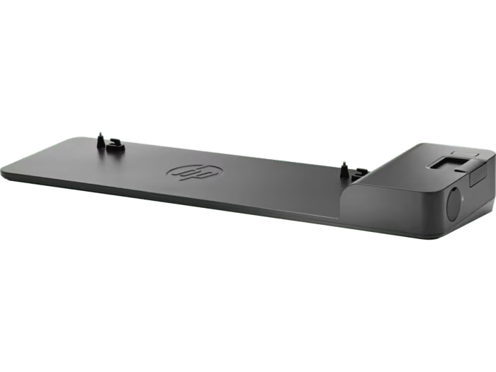 Black HP docking station on a white background