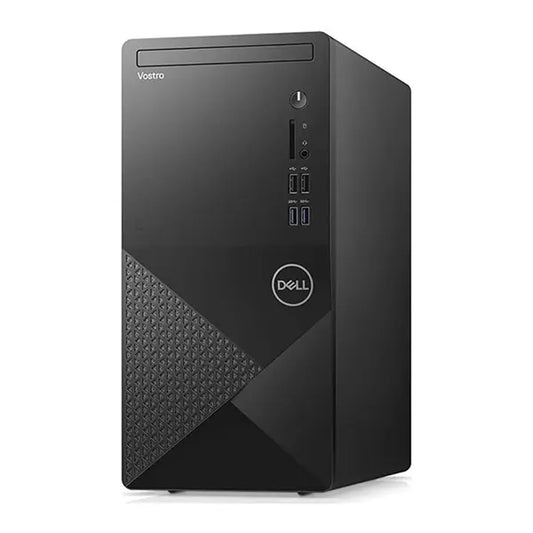 Black Dell Vostro 3888 tower desktop with textured front panel and front-facing USB ports and power button.