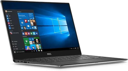 Dell XPS 13 9350 touchscreen laptop with thin bezels, black keyboard, and Windows 10 display.