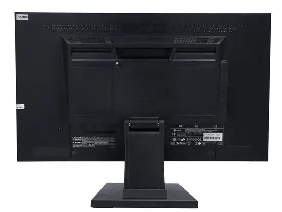 Black EIZO 23-inch LED monitor viewed from the back, with central rectangular stand and ventilation grilles.