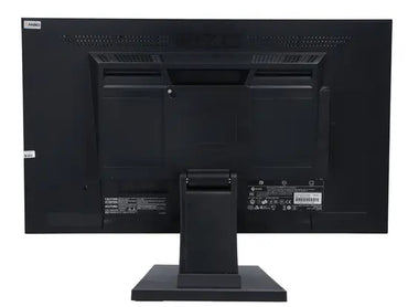 Black EIZO 23-inch LED monitor viewed from the back, with central rectangular stand and ventilation grilles.