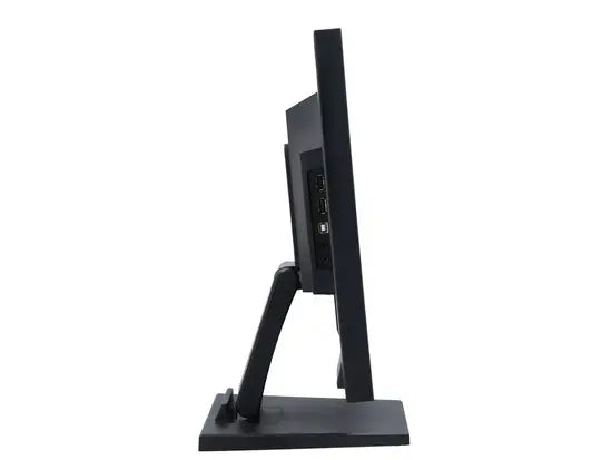 Slim black 23-inch LED-backlit monitor with adjustable stand shown from side profile.