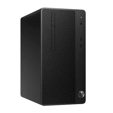 Black HP 280 G4 Micro Tower desktop with textured front panel and silver HP logo at bottom corner.