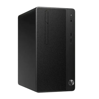 Black HP 280 G4 Micro Tower desktop with textured front panel and silver HP logo at bottom corner.